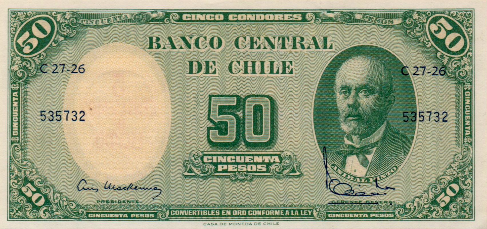 Chile 50 1960 UNC P-121/b1